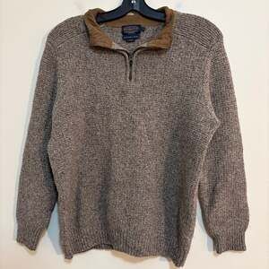 Pendleton Quarter Zip Sweater Mens XL Brown Heather Washable Wool Knit Pullover